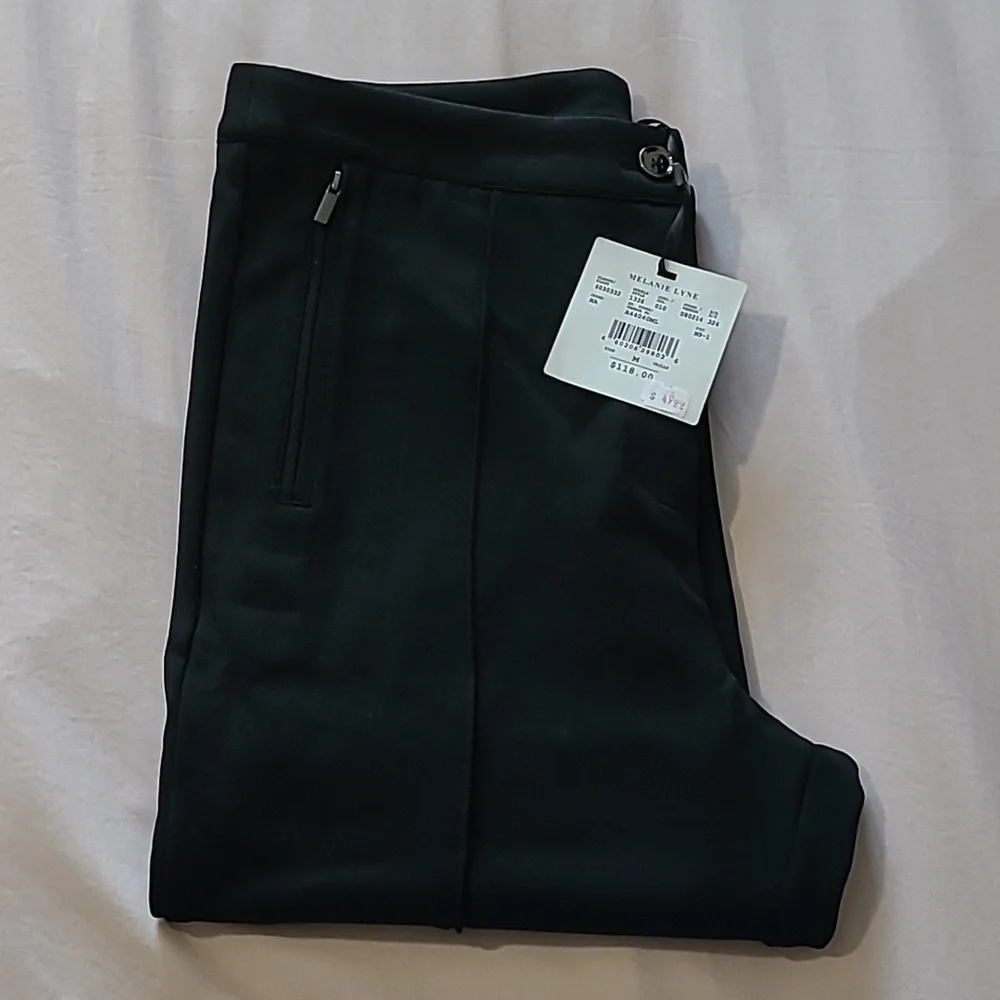 Melanie Lyne Black Pintuck Straight-Leg Pants Size Medium - Picture 6 of 8